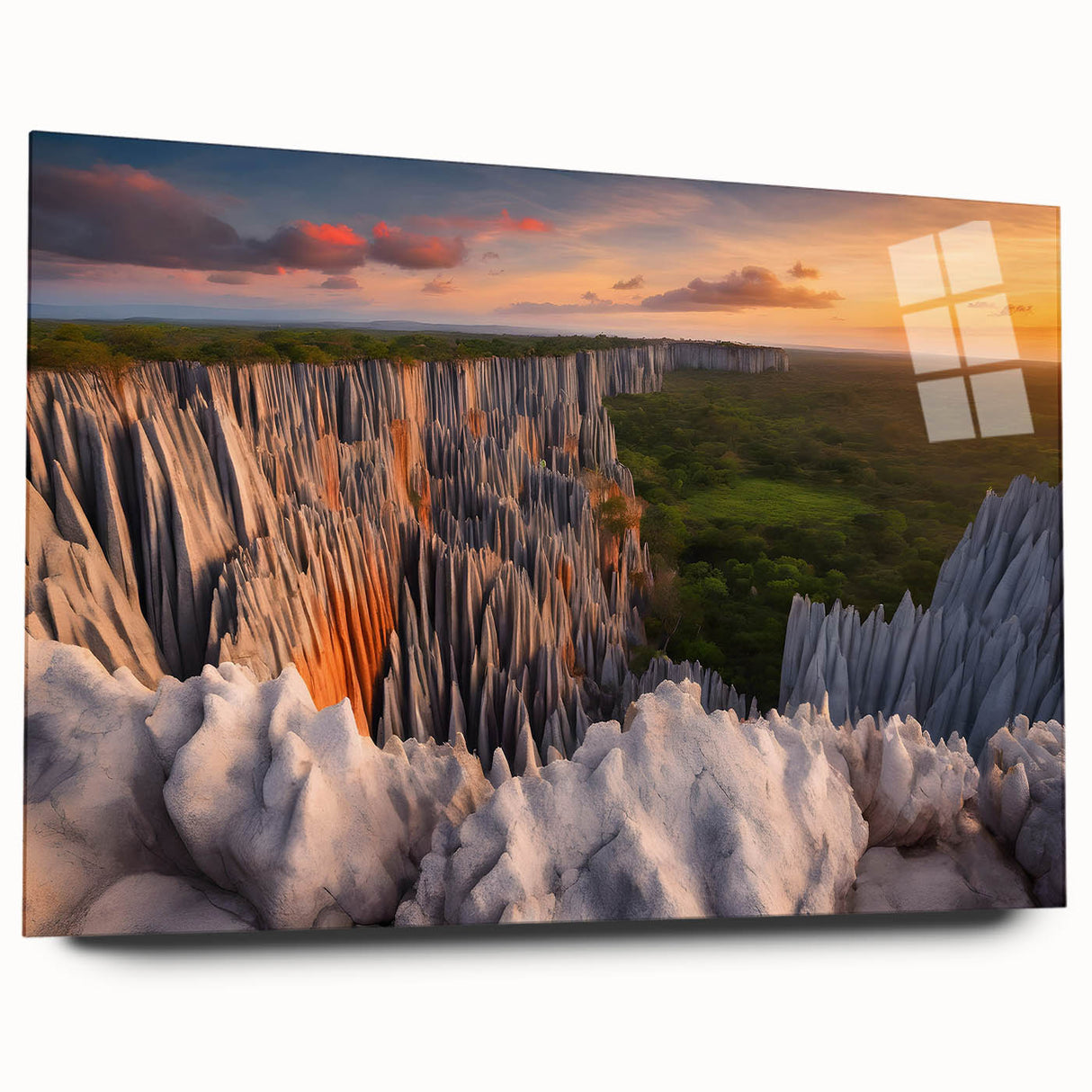 Acrylic print of a large abstract Madagascar landscape in earthy tones, ideal for bedroom or dining room art.