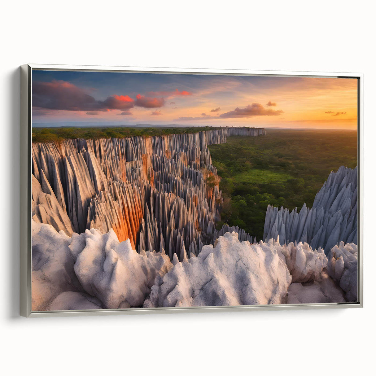 Vintage poster art of Madagascar scenery on framed canvas, featuring vibrant colors, ideal for large living room walls.