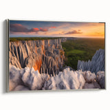 Vintage poster art of Madagascar scenery on framed canvas, featuring vibrant colors, ideal for large living room walls.