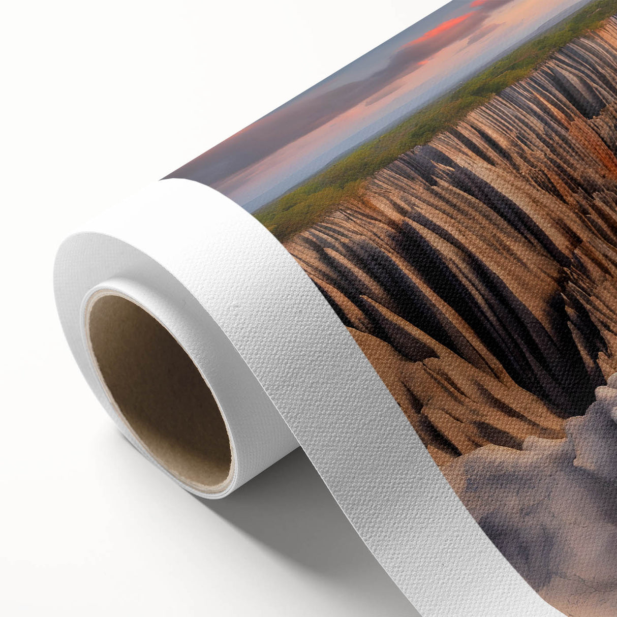 Art Deco poster of Madagascar scenery on rolled canvas, featuring pastel shades, ideal for nursery wall art.