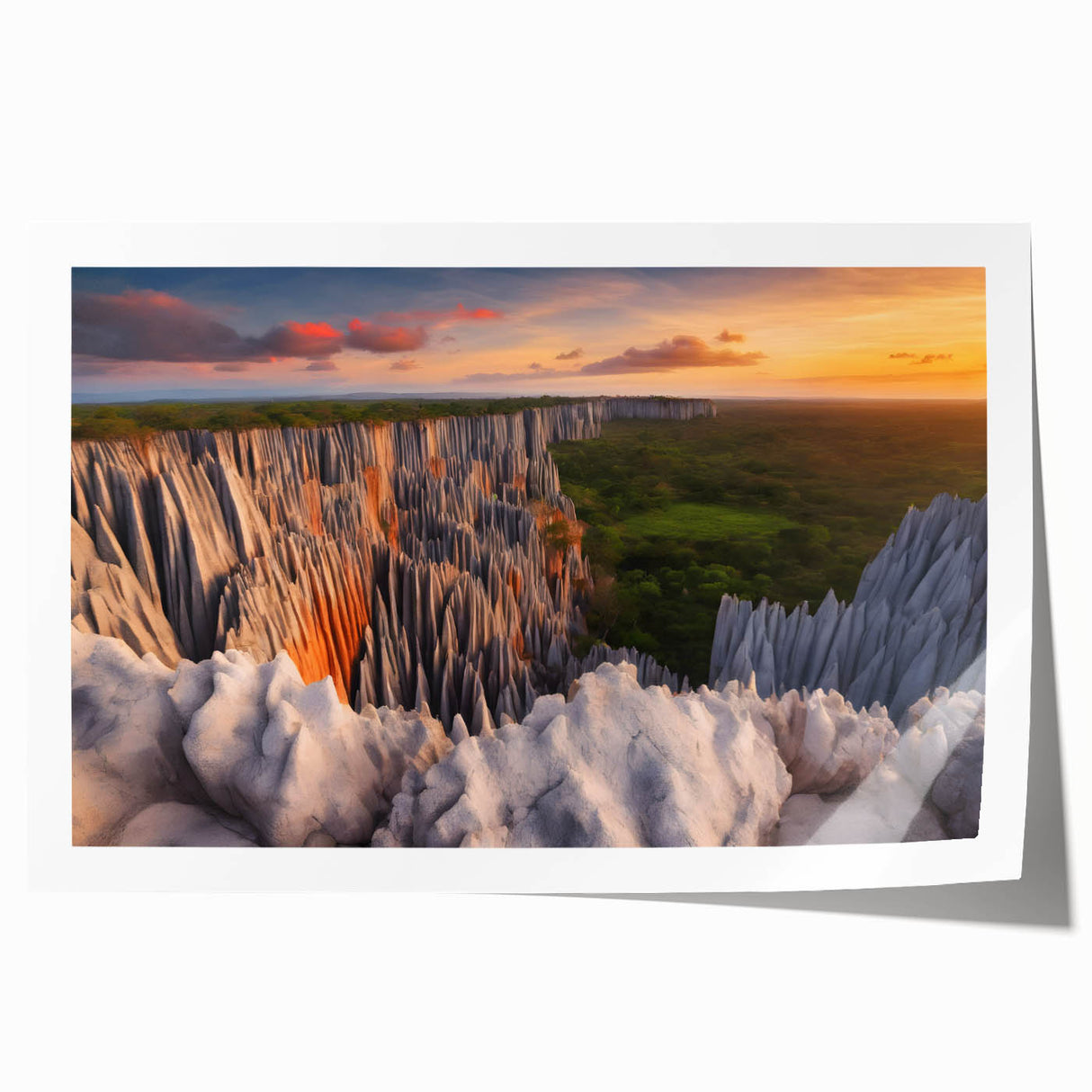 Extra large rolled print of a Madagascar landscape with vibrant greenery and subtle floral elements.