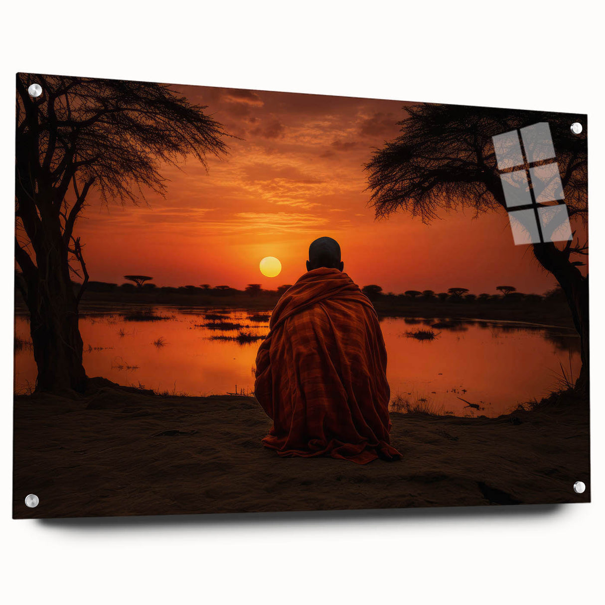 Acrylic print of a Mali scenery in warm earth tones, ideal for dining room decor.