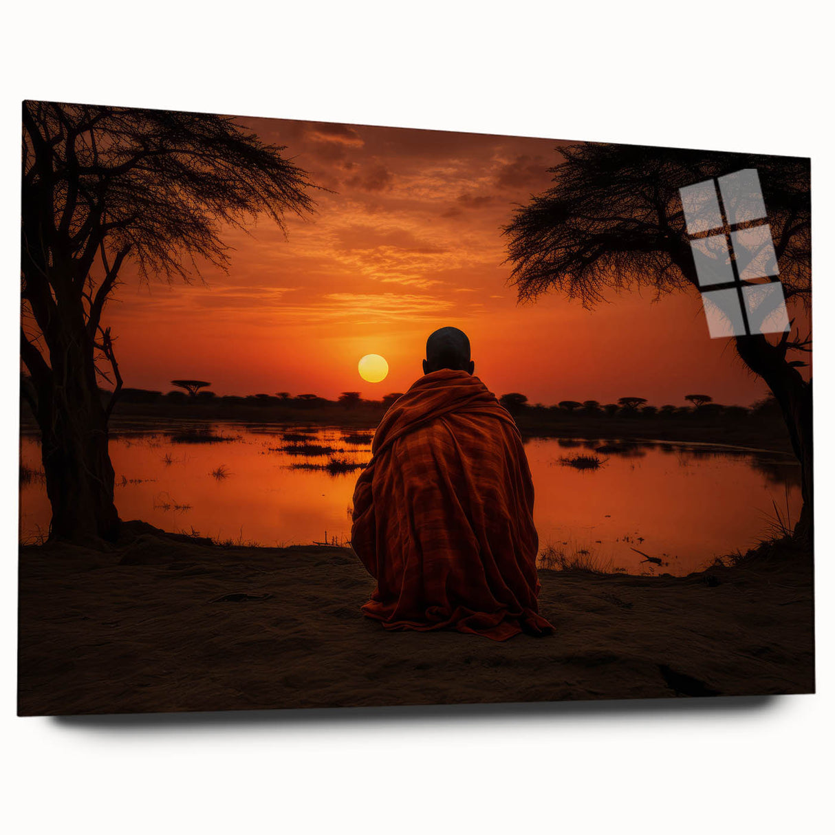 Large abstract wall art featuring a Mali scenery in muted earth tones on acrylic glass.