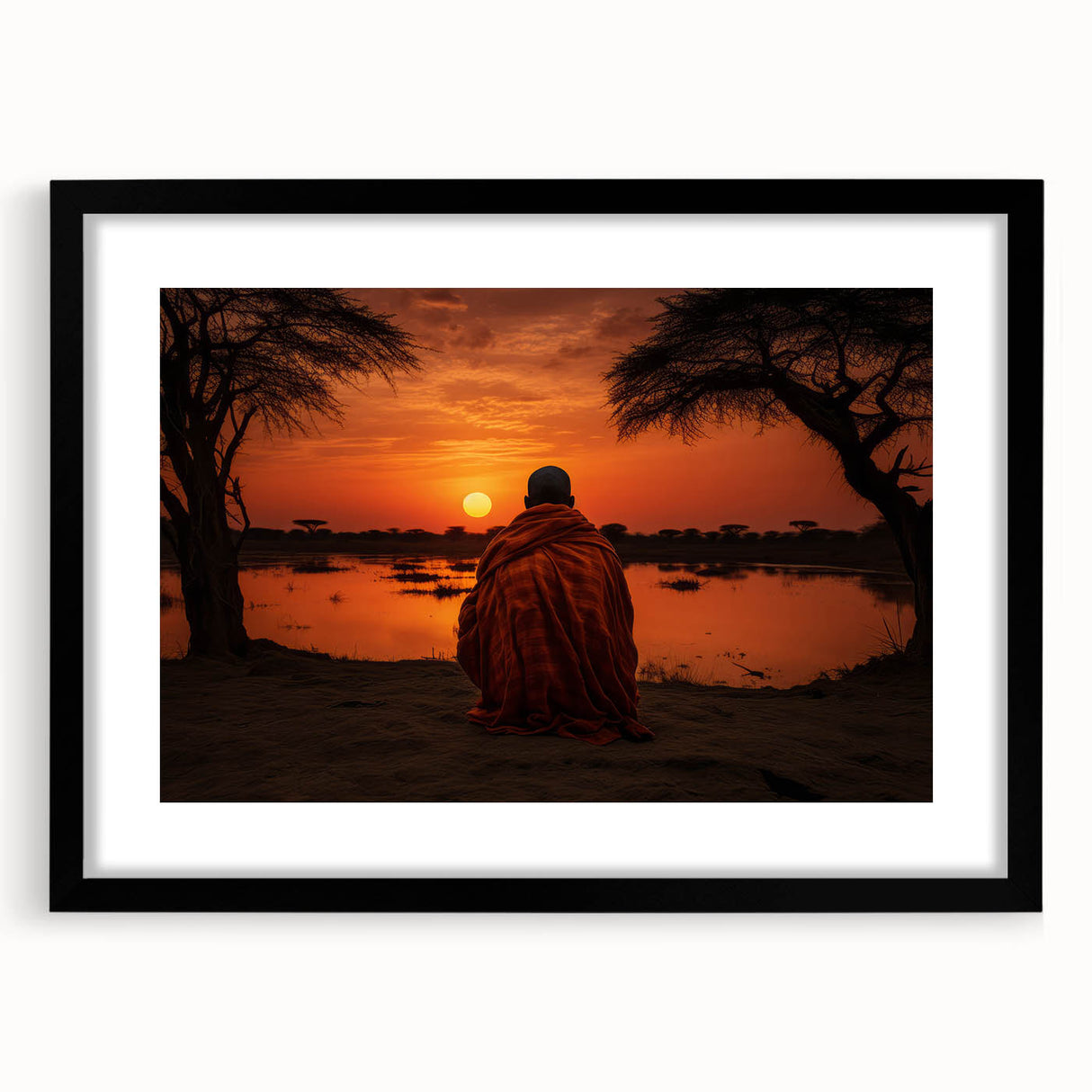Abstract art print featuring a colorful, textured depiction of Mali scenery on a large framed canvas.