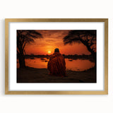 Textured abstract art print depicting a Mali scenery in earth tones, framed in gold, ideal for bedroom art.
