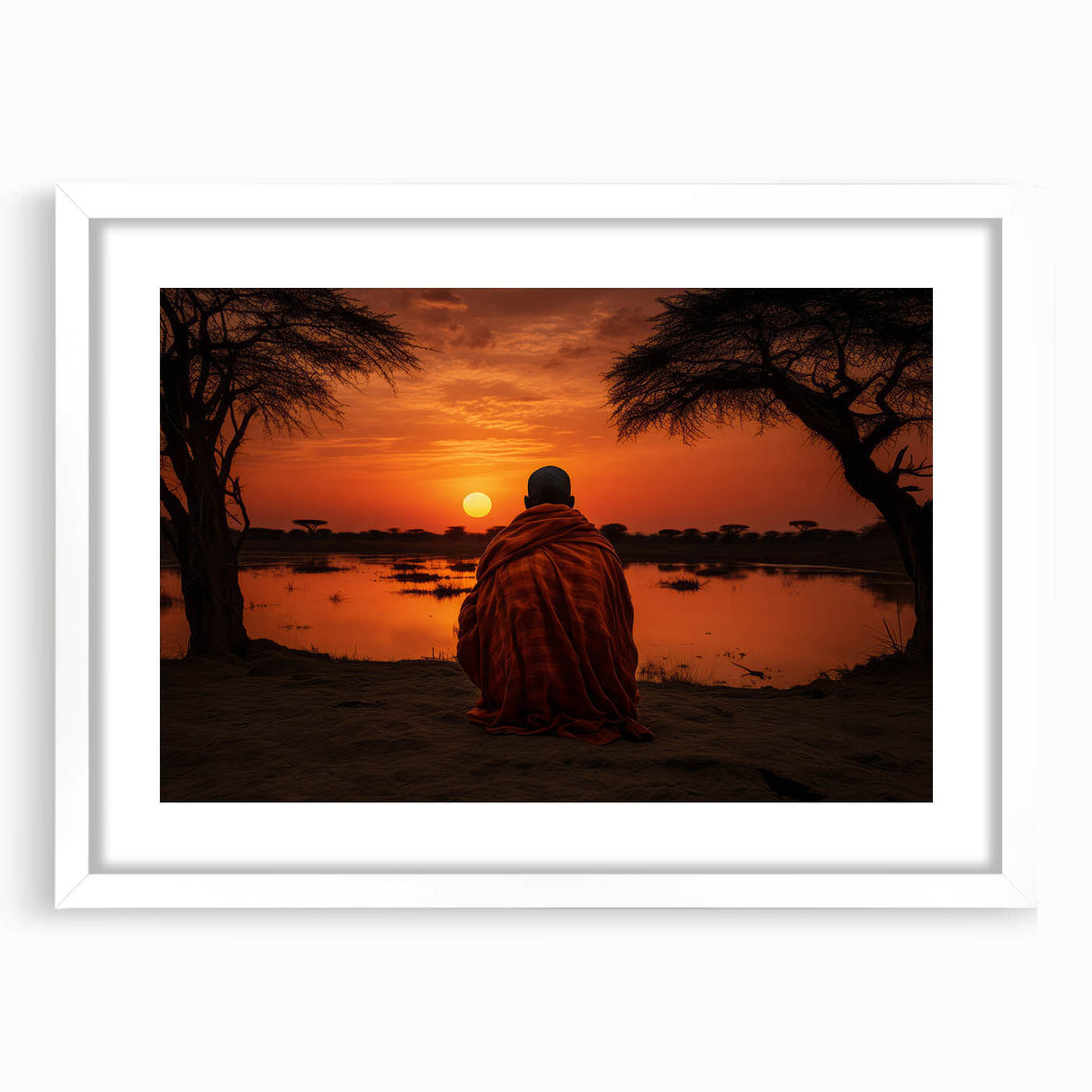 Extra large abstract art print of Mali scenery in textured style, muted earth tones on a framed canvas.