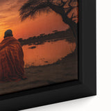 Extra large framed canvas depicting a textured, colorful Mali landscape in black, ideal for living room decor.