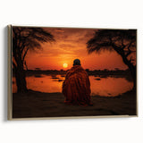 Landscape art painting of an African scenery in Mali on a framed canvas, featuring colorful vintage poster art tones.