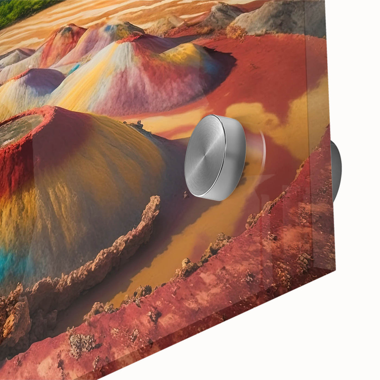 Large abstract wall art depicting a serene Mauritius landscape in soft pastel shades on acrylic glass.