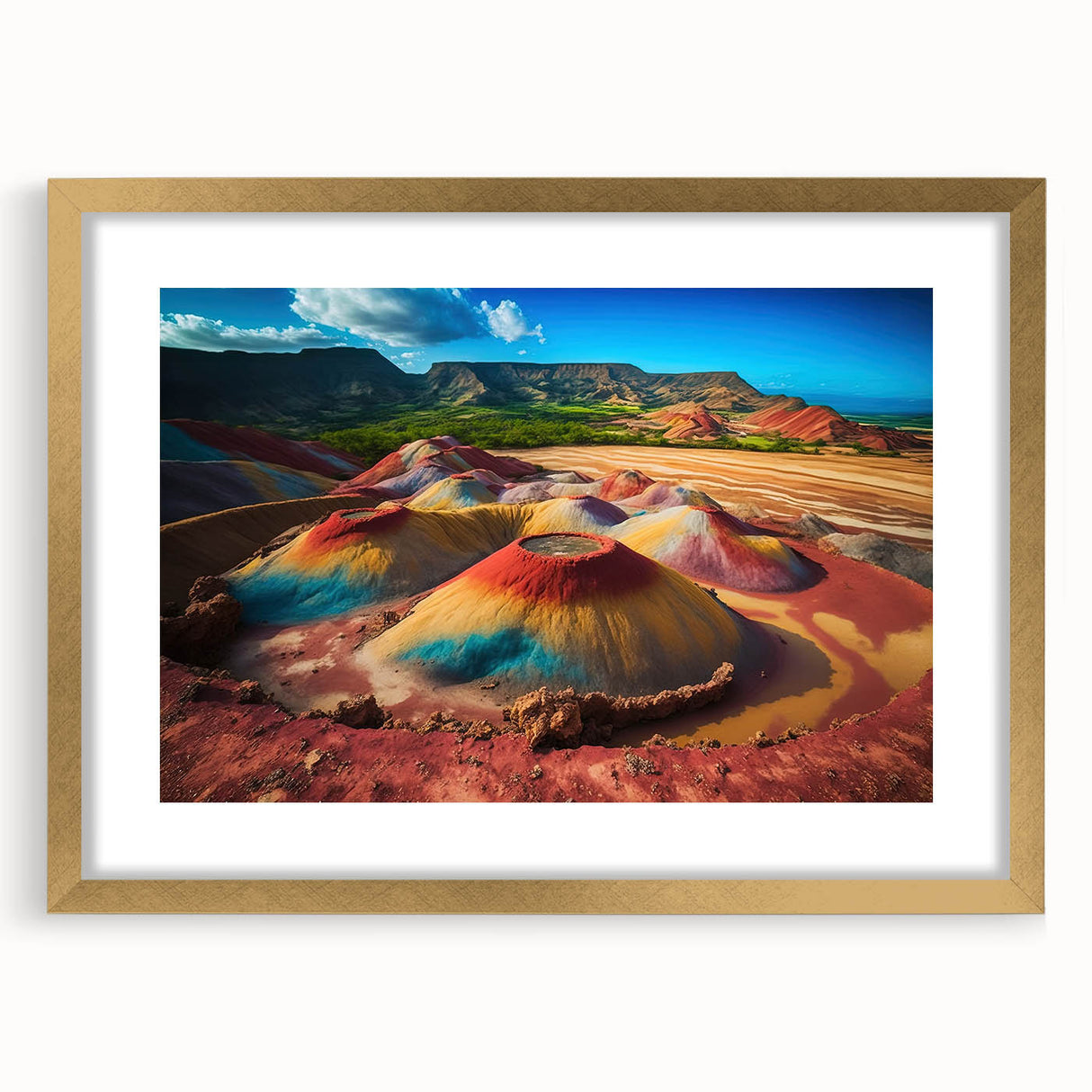 Textured abstract art print depicting a serene Mauritius landscape in soft earth tones, ideal for bedroom art.