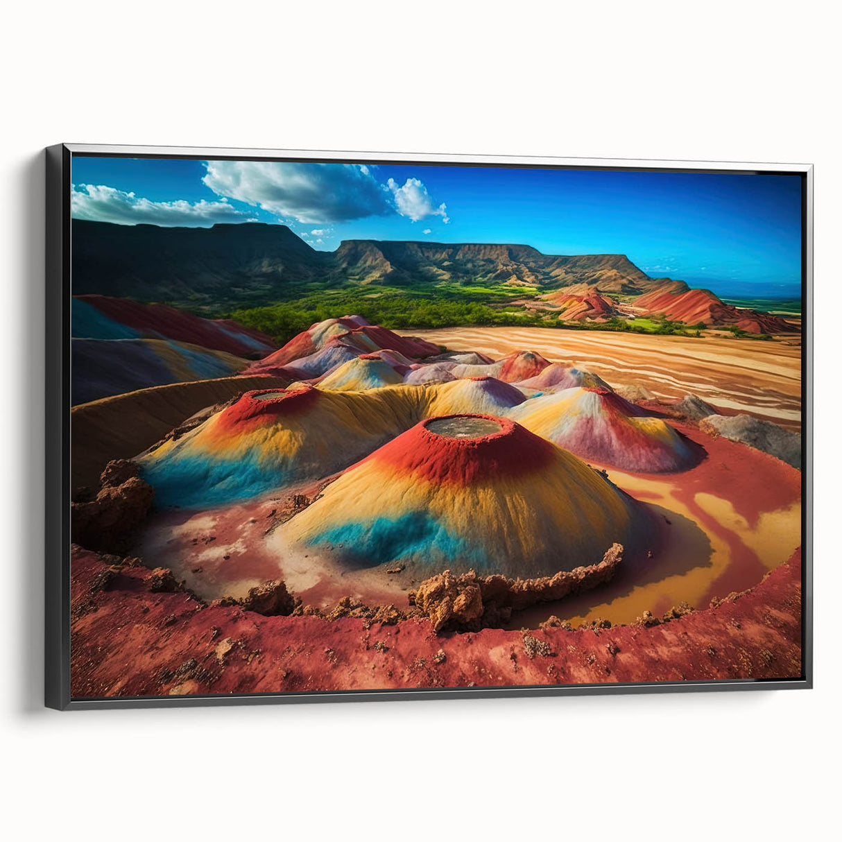Black and white landscape art painting of Mauritius on framed canvas, ideal for bedroom wall decor.