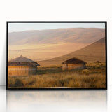 Large abstract wall art depicting a Tanzanian scenery in muted earth tones on a framed acrylic.