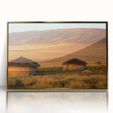 Framed acrylic print of Tanzanian scenery in golden hues, ideal for modern art wall decor.