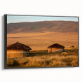 Black and white framed canvas depicting a vintage-style Tanzanian landscape, ideal for bedroom wall decor.