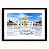 Extra large abstract art print of a colorful, textured Tunisian landscape on a framed canvas, ideal for living room decor.