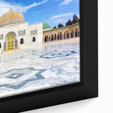 Extra large framed canvas depicting a textured, colorful Tunisian landscape, ideal for living room decor.