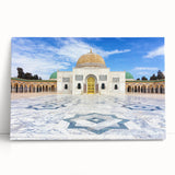 A large black and white stretched canvas depicting a Tunisian landscape.