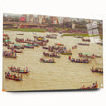 Large abstract wall art depicting a serene Bangladesh landscape in muted green and blue hues, printed on acrylic glass.