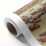 Art deco poster of a serene Bangladesh landscape in soft green and blue tones on rolled canvas, ideal for nursery wall art.