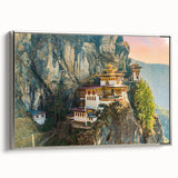 Landscape art painting of Bhutan scenery on framed canvas.