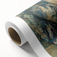 Art Deco poster of Bhutan scenery in muted earth tones on rolled canvas, ideal for nursery wall art.