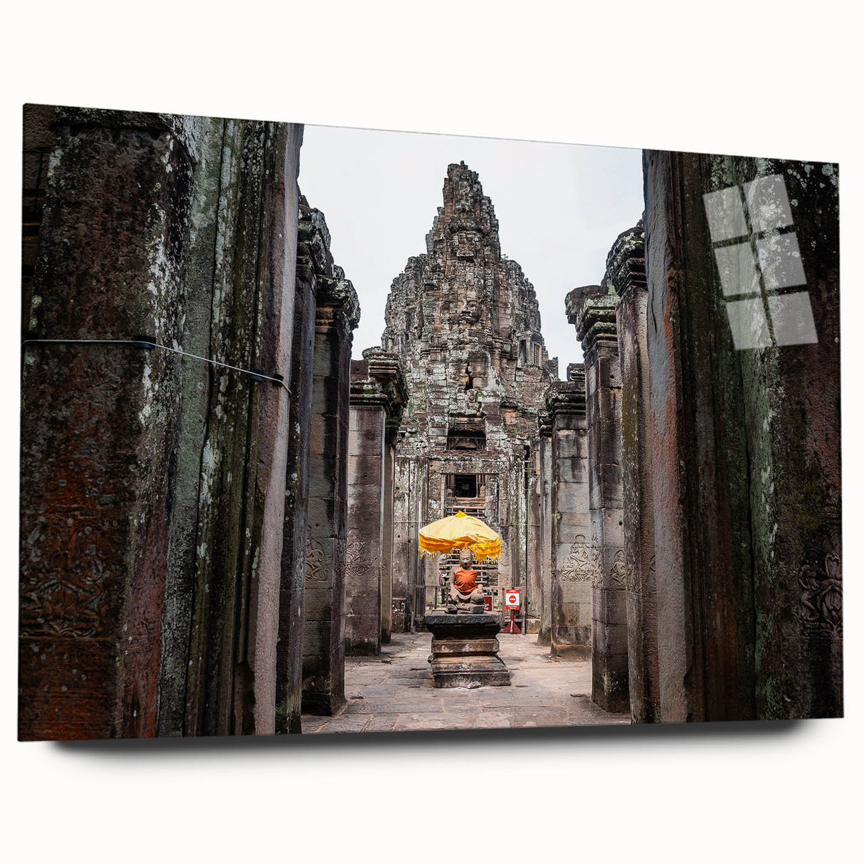 Large abstract acrylic print of a Cambodian scenery in muted earth tones, ideal for bedroom or dining room art.