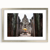 Textured art print depicting an abstract Cambodian landscape in muted earth tones, framed in silver.