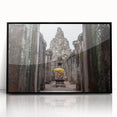Large abstract wall art depicting a Cambodian scenery in muted earth tones on a framed acrylic.