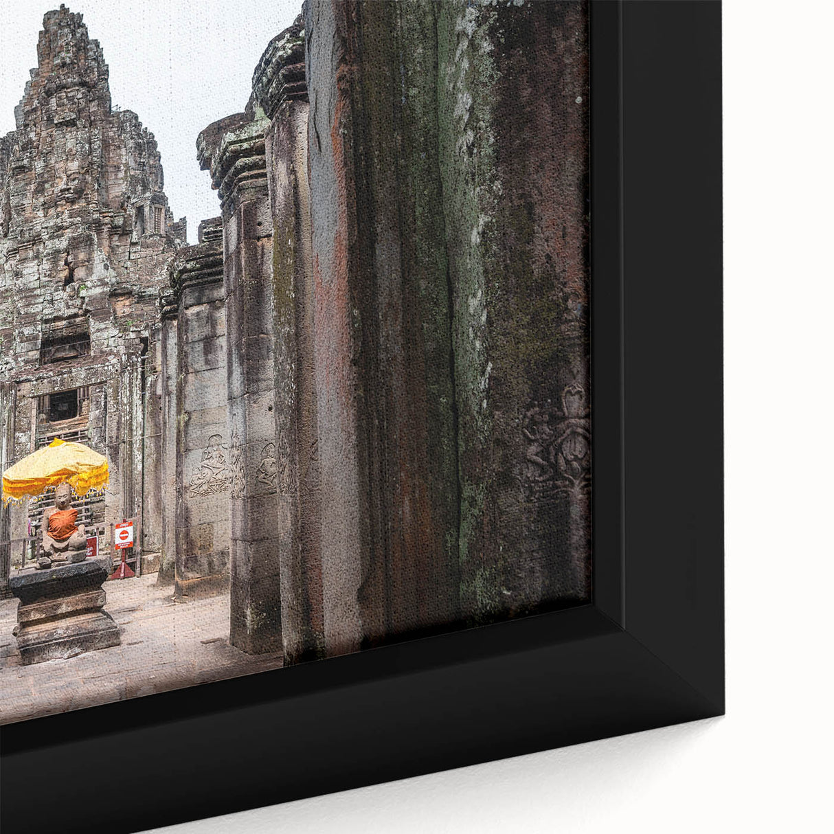 Extra large framed canvas of a textured, colorful Cambodian landscape, ideal for living room decor.