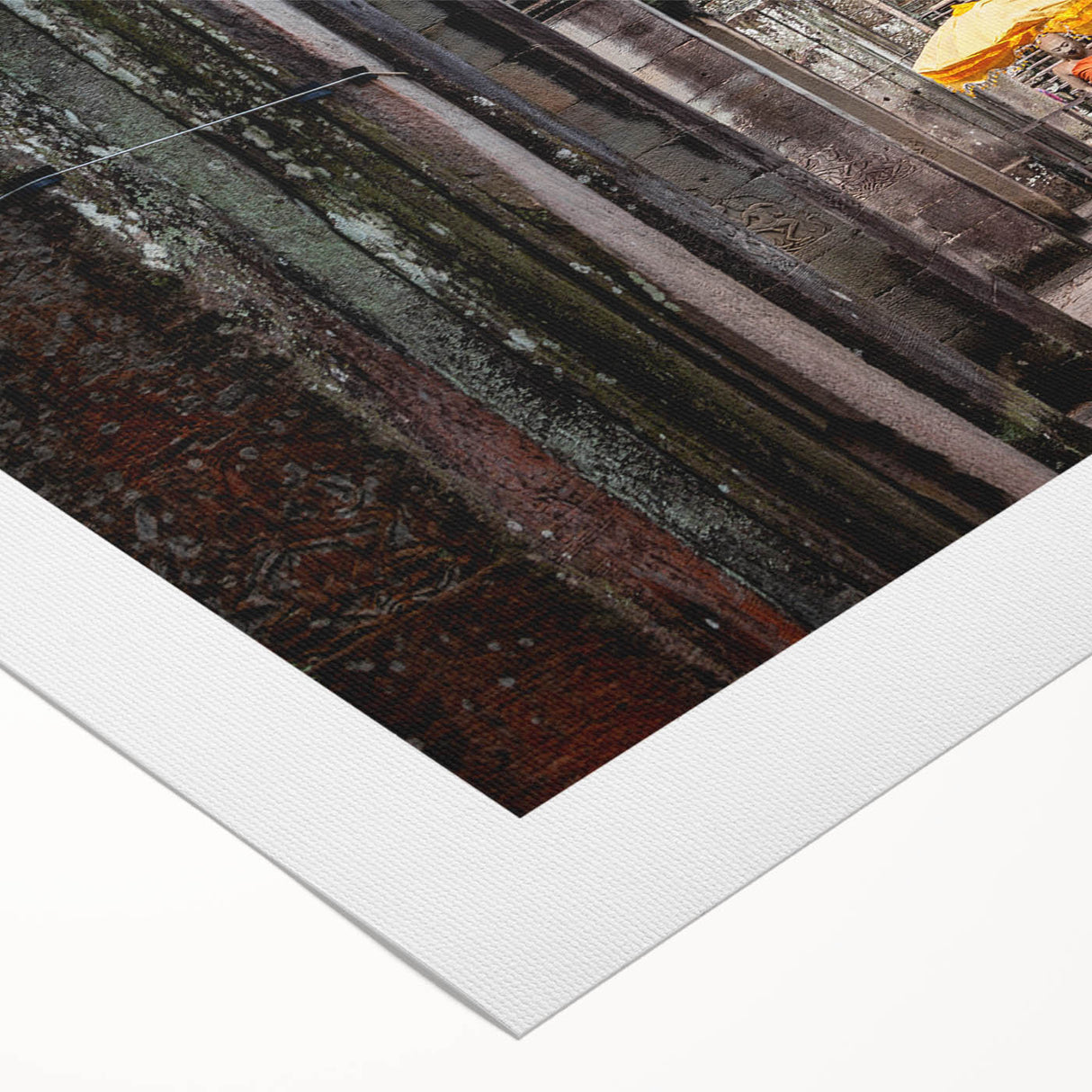 Art deco poster of a Cambodian landscape on rolled canvas, in muted earth tones, ideal for dining room wall art.