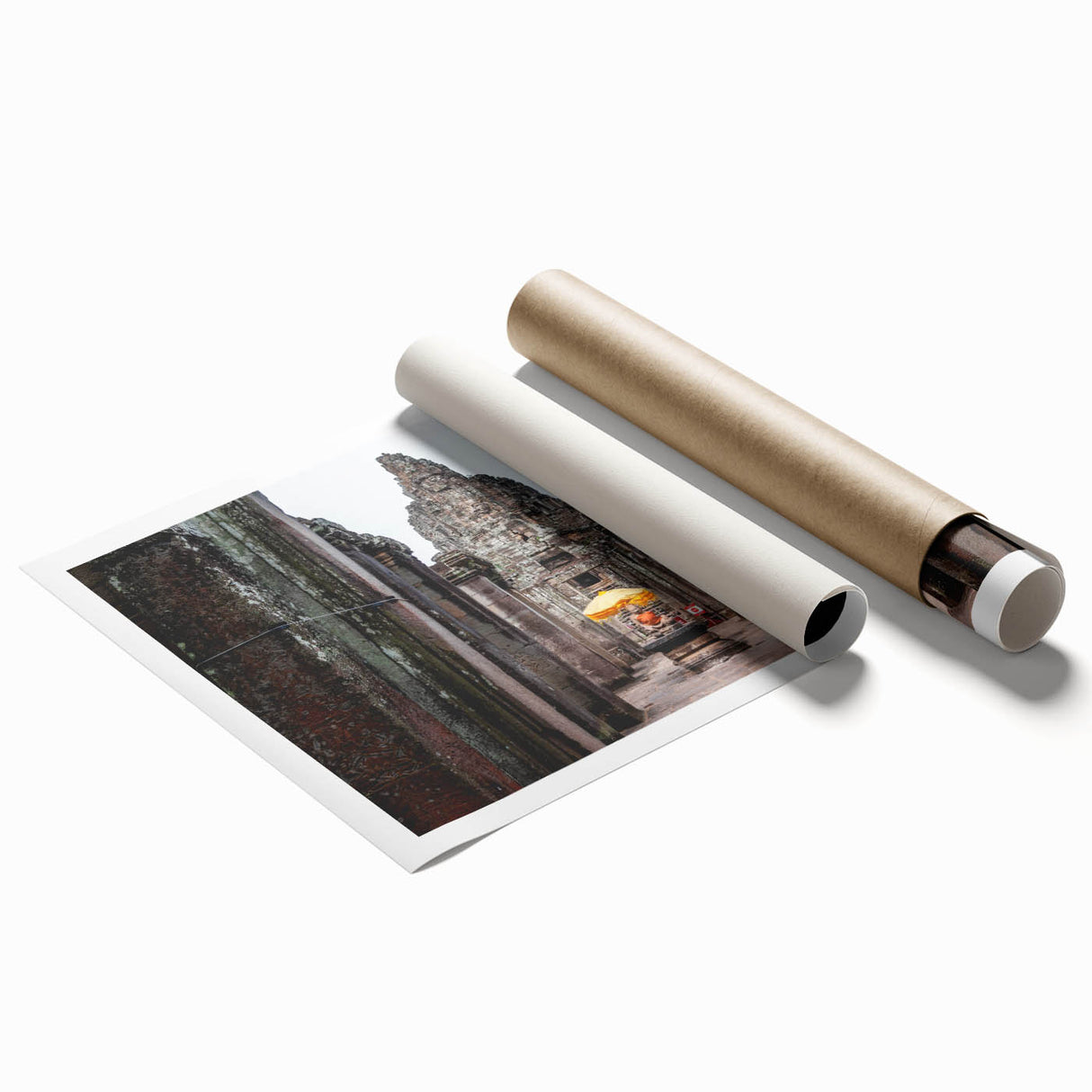 Extra large rolled print of Cambodian scenery with vibrant floral elements, ideal for classy bathroom wall art.