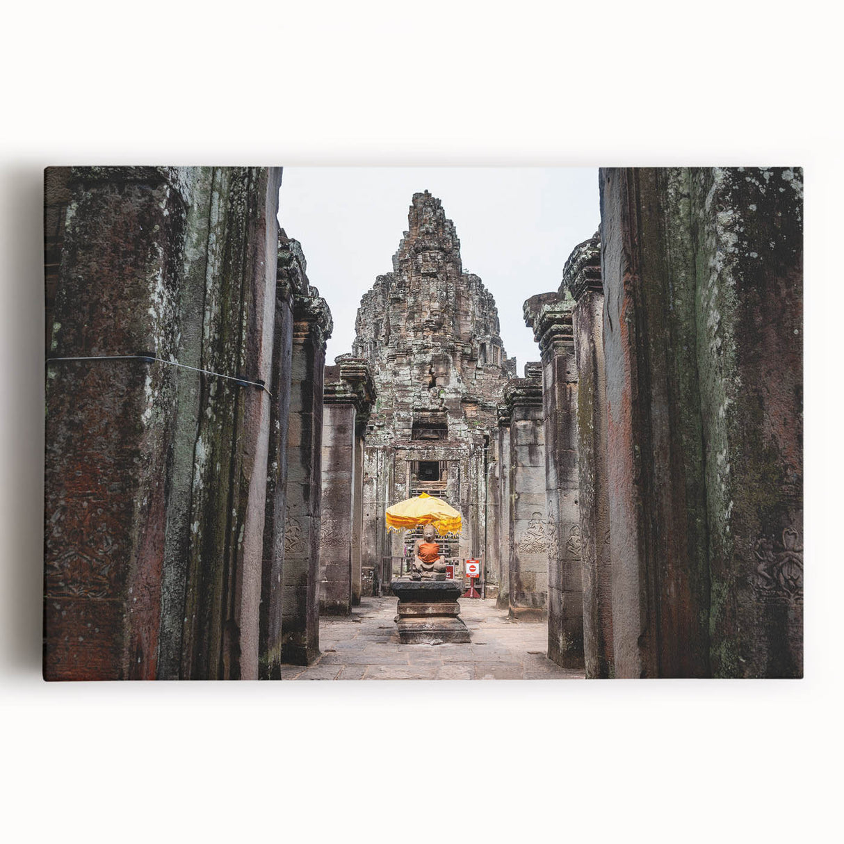 Black and white photograph of Angkor Wat on stretched canvas, ideal for kitchen wall art.