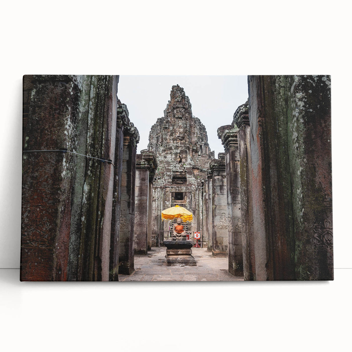 Black and white print of Angkor Wat on stretched canvas, ideal for kitchen wall art or bedroom ambiance.