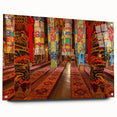 Large abstract wall art depicting a Tibetan landscape in muted earth tones on acrylic glass.