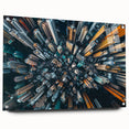 Acrylic glass print of Hong Kong's skyline in muted gray and blue tones, ideal for modern bedroom ambiance.