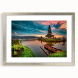 Textured abstract art print of an Indonesian landscape in muted earth tones on a framed canvas, suitable for bedroom decor.