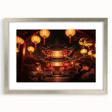 Textured art print of an abstract Kyoto scenery in muted earth tones on a framed silver mat, suited for bedroom decor.