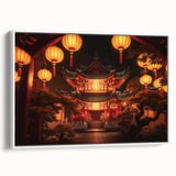 Vintage poster art of Kyoto scenery in vibrant colors on framed canvas, ideal for living room decor.