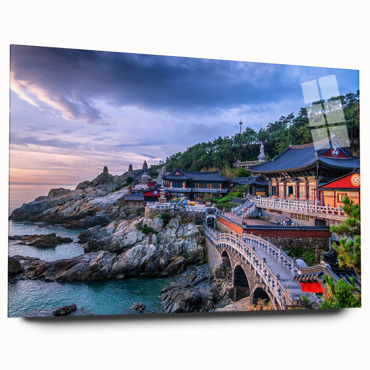 Large abstract wall art featuring vibrant hues of a Korean landscape on acrylic glass.