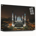 Large abstract wall art depicting a Malaysian landscape in vibrant green and blue tones on acrylic glass.