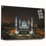 Large abstract wall art depicting a Malaysian landscape in vibrant green and blue tones on acrylic glass.