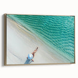 Framed canvas depicting a serene Maldivian landscape, with muted blue and green tones, ideal for bedroom wall art.