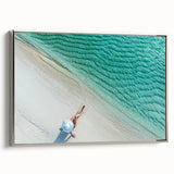 Landscape art painting of the Maldives with vibrant blue and green tones on a framed canvas, ideal for living room decor.