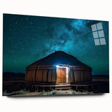 Large abstract acrylic print of a Mongolian landscape in muted earth tones, ideal for bedroom or dining room decor.