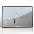 Large abstract wall art of a Myanmar landscape in muted earth tones, acrylic print in a black frame.