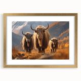 Extra large abstract art print of Nepalese scenery in gold frame, featuring textured elements in earth tones.