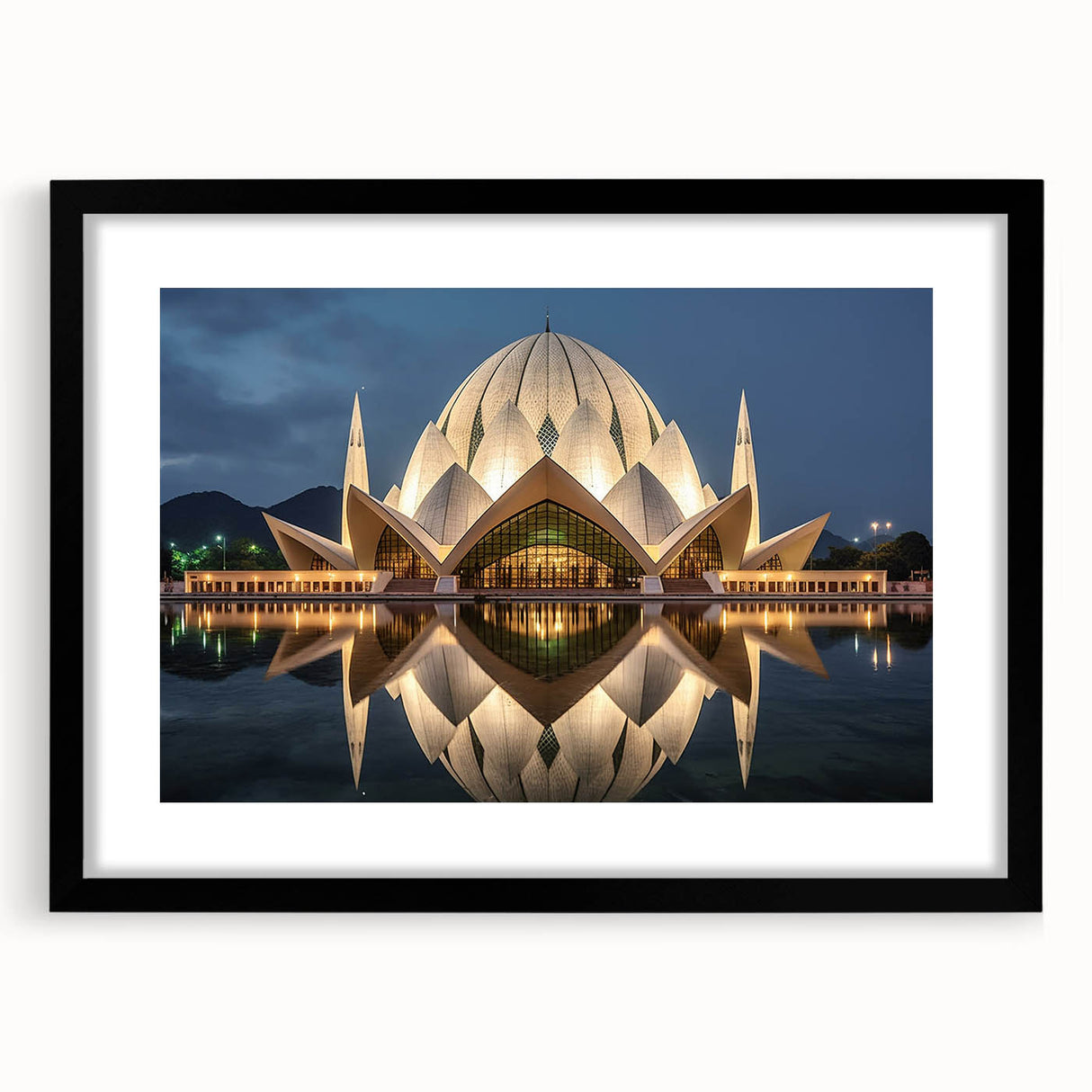 Extra large abstract art print depicting a vibrant, colorful Pakistani landscape on textured canvas, framed in black.