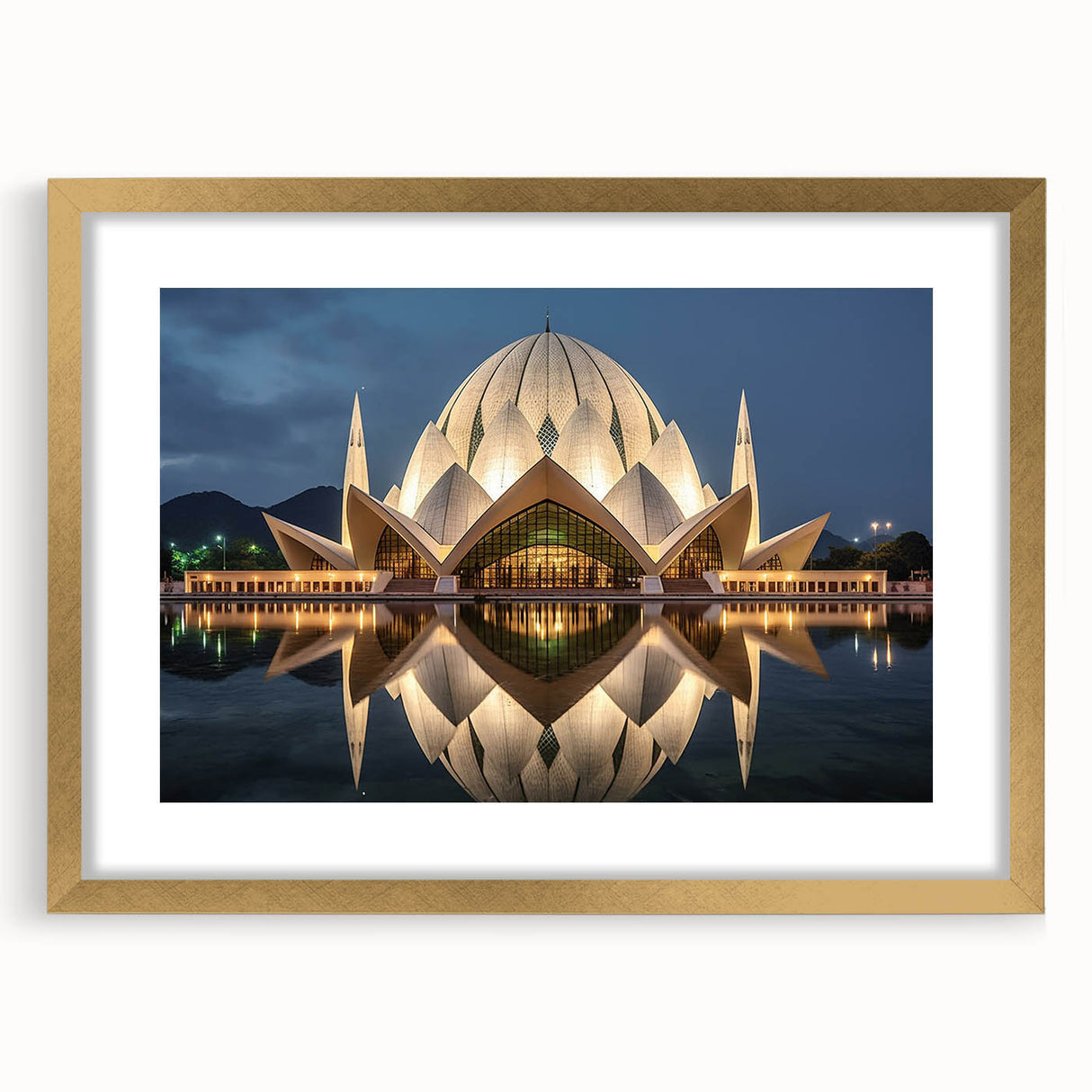 Extra large abstract art print featuring textured scenery of Pakistan in muted earth tones, framed with a gold mat.
