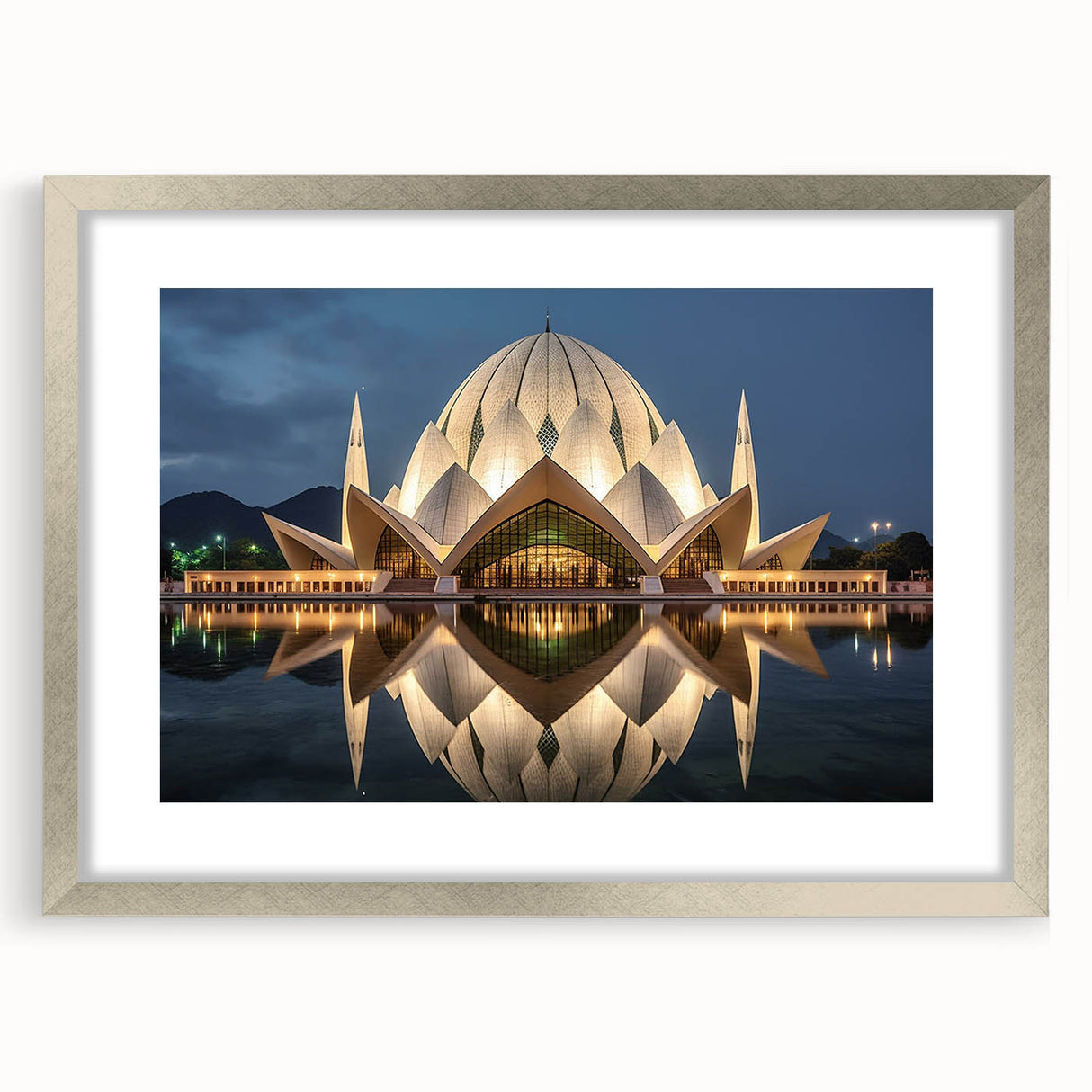 Textured art print of abstract scenery in earth tones on a silver-framed canvas, suitable for bedroom decor.