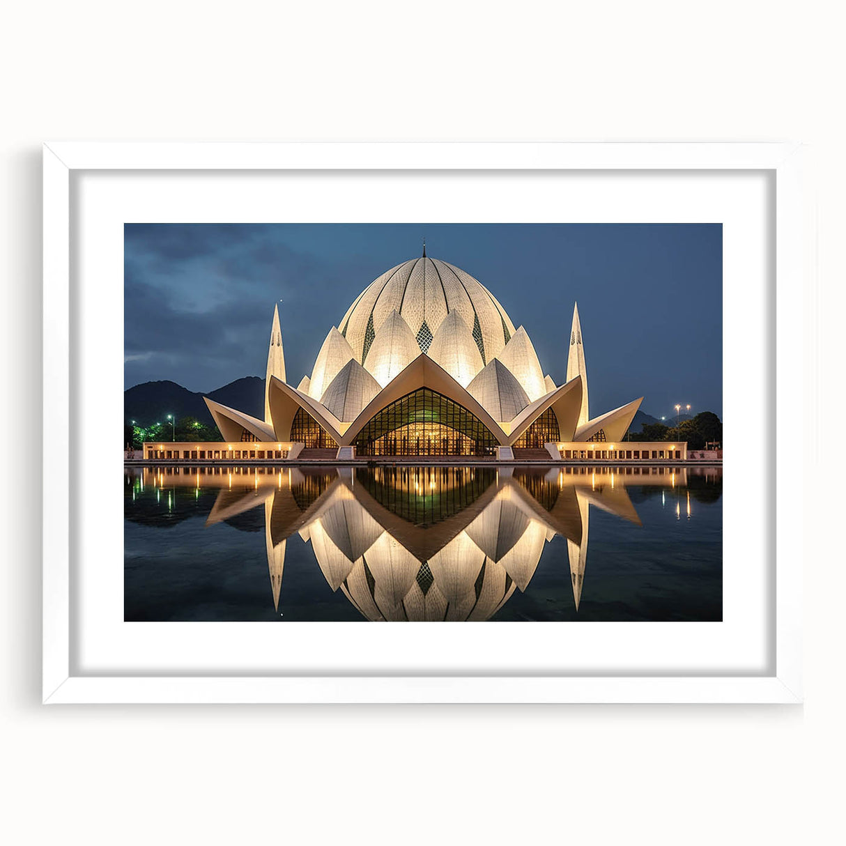 Abstract art print of a Pakistani landscape in muted earth tones on a white matted frame.